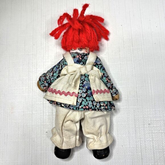 Wood Peg Raggedy Ann Doll Handmade Farmhouse Country 1970s Vintage - Picture 2 of 3